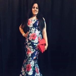 My Michelle Navy Blue Floral Prom Dress